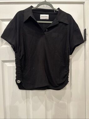 The Kooples Black Short-Sleeve Polo Tee with Side Ruched Details (21)